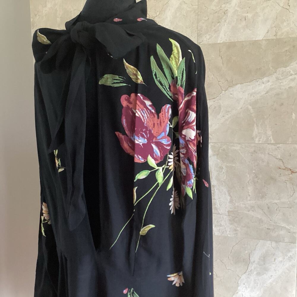 Free People Gemma Black Floral Mini Dress Large Dolman Mock Neck Tunic Fall $108 - Picture 12 of 15